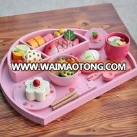 2019 Amazon New Wooden Kitchen Toy For Kids Cute Design Tableware For Children Role Play Wooden Food Set Pretend Play Toy